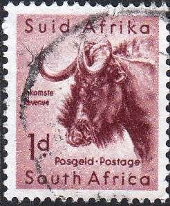 UNION OF S.A. 1959: DEFINITIVE ISSUE 1d WILDEBEEST USED (SACC 170)