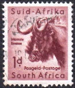UNION OF S.A. 1959: DEFINITIVE ISSUE 1d WILDEBEEST USED (SACC 170)