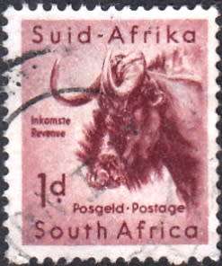 UNION OF S.A. 1954: DEFINITIVE ISSUE 1d WILDEBEEST USED (SACC 151)