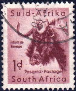 UNION OF S.A. 1959: DEFINITIVE ISSUE 1d WILDEBEEST USED (SACC 170)