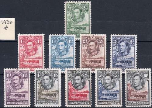 BECHUANALAND PROTECTORATE 1938: KGVI POSTAGE-REVENUE ISSUE SET OF 10 OF 11 MH (SACC113-117,119-123