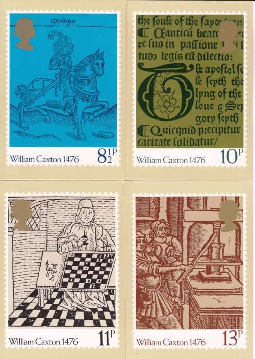 GB POSTCARD SET OF 4: PHQ 18: `500th ANNIVERSARY OF BRITISH PRINTING` MINT CONDITION