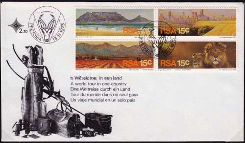 RSA OFFICIAL FDC 2.10 1975: TOURISM IN S.A. + FREE DATE STAMP CARD