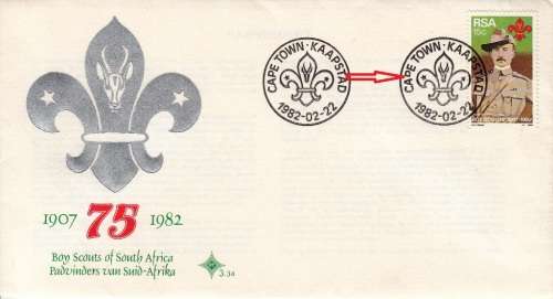 RSA 1982: OFFICIAL FDC 3.34 - 75th ANNIVERSARY OF BOY SCOUT MOVEMENT - BROKEN `P` VARIETY