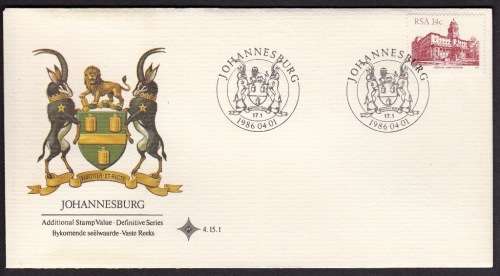 RSA 1986: OFFICIAL FDC 4.15.1 - ADDITIONAL VALUE 14c - JOHANNESBURG