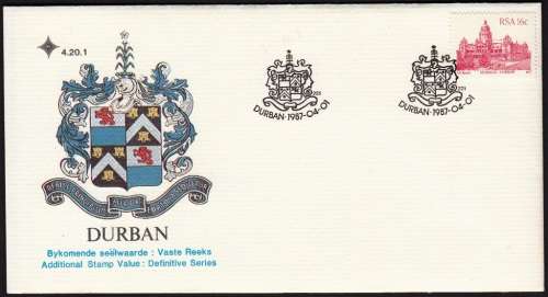 RSA 1987: OFFICIAL FDC 4.20.1 - ADDITIONAL VALUE 16c - DURBAN
