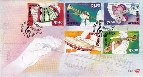 RSA 2001: OFFICIAL FDC 7.22 - CELEBRATION OF MUSIC IN S.A.