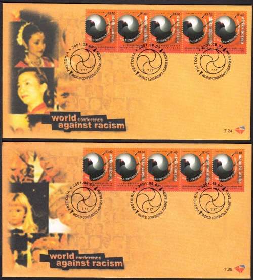 RSA 2001: OFFICIAL FDC 7.24 and 7.25 - WORLD CONFERENCE AGAINST RACISM SET OF 2