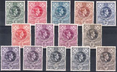 SWAZILAND 1938 KGVI DEFINITIVE ISSUE SET incl COLOUR SHADES MLH - PERF 13x14