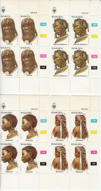 SWA 1982 MOUNTAINS OF SWA FULL SET CONTROL BLOCKS OF 4 MNH (SACC 437-440)