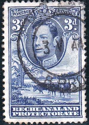 BECHUANALAND PROTECTORATE 1938: KGVI DEFINITIVE ISSUE 3d USED (SACC 117)