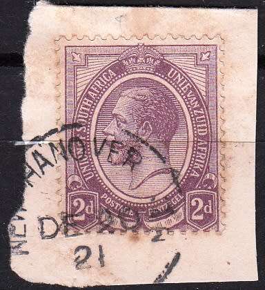 UNION OF S.A. 1921: KGV 2d USED (SACC5) - HANOVER POSTMARK