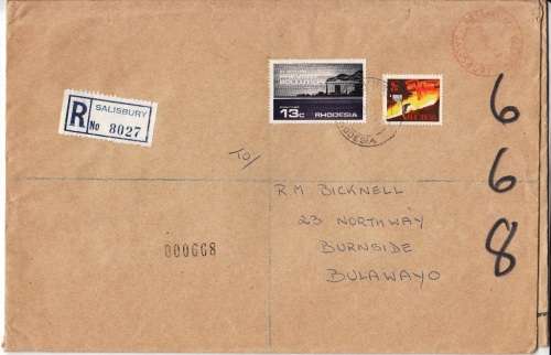 RHODESIA REG. COVER 1971: SALISBURY CDX