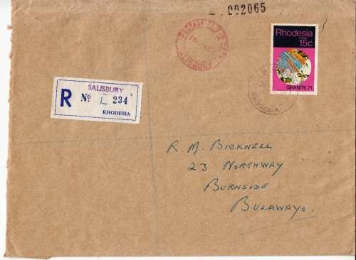 RHODESIA REG. COVER 1971: SALISBURY CDX
