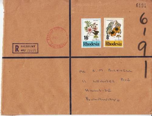 RHODESIA REG. COVER 1976: SALISBURY CDX
