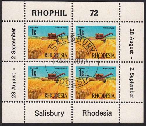 RHODESIA 1972: RHOPHIL STAMP EXHIBITION 1c MINISHEET CTO (SACC 236D)