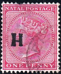 NATAL 1884: QV 1d OVERPRINTED "H" USED (SACC 95a)