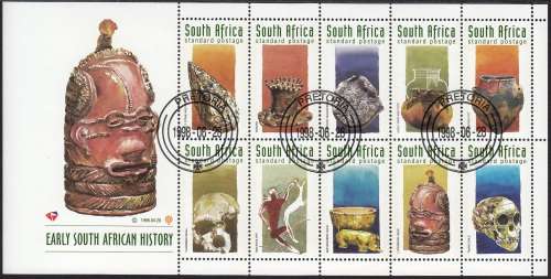 RSA 1998: EARLY SOUTH AFRICAN HISTORY SHEETLET OF 10 CTO (SACC 1106)