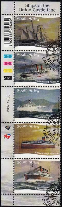 RSA 2007: SHIPS OF THE UNION CASTLE LINE CONTROL STRIP 0F 5 CTO (SACC 1849-1853)