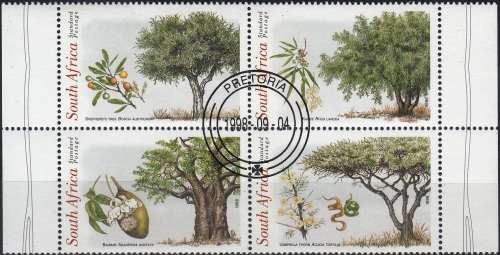 RSA 1998: INDIGENOUS TREES SETENANT BLOCK OF 4 CTO (SACC 1125-1128)