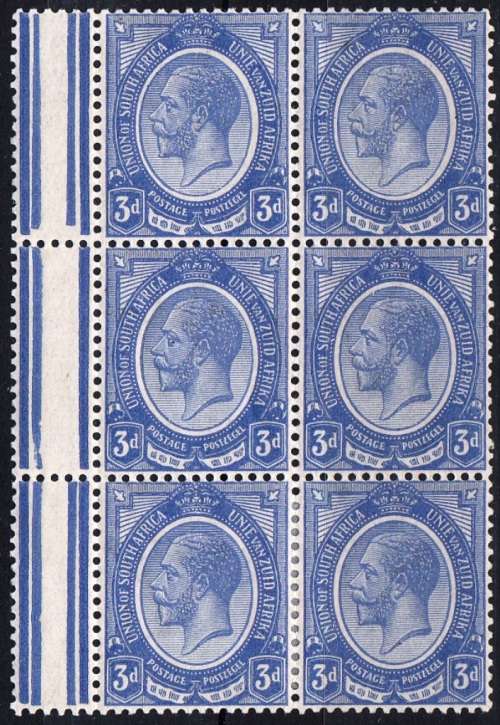 UNION 1922 KH 3d GUTTER BLOCK OF 6 PERF SUPPORT BOTTOM PAIR, MNH (SACC 8) - RARE SEE VARIETY BELOW