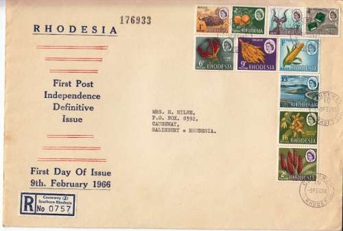 RHODESIA FDC 1966 1st DEFINITIVE ISSUE POST INDEPENDENCE - ADDRESSED