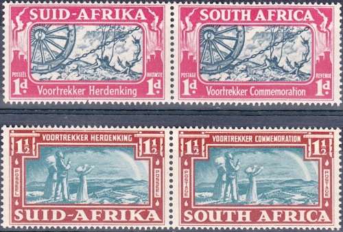 SOUTH AFRICA 1938 `VOORTREKKER COMMEMORATION` SET OF 2 PAIRS MNH SACC 79-80. CAT R230.