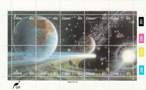 CISKEI 1986 HALLEY`S COMET SHEETLET OF 10 MNH (SACC 87-96)