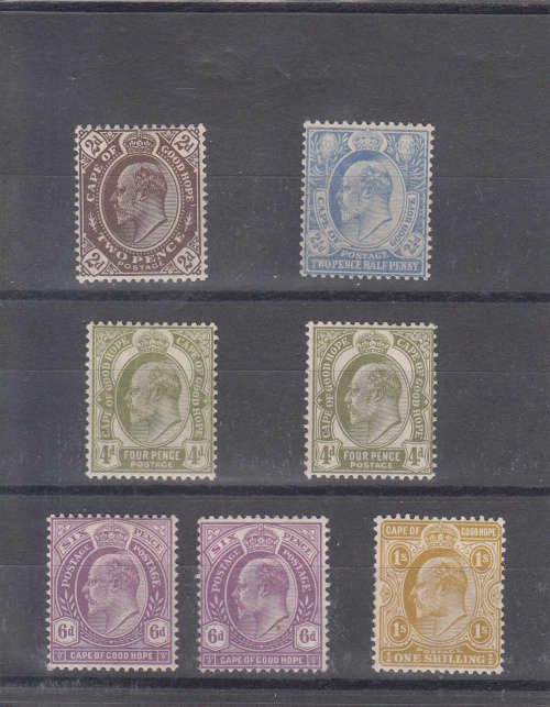 COGH 1902 KEVII 2d, 2½d, 4d SHADES, 6d SHADES and 1s MH (see scan) (SACC 67,68, 70, 70a, 71, 71a,72)
