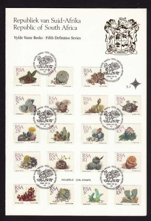 RSA OFFICIAL FD FOLDER 5.1 1988: 5th DEFINITIVE ISSUE - SUCCULENTS