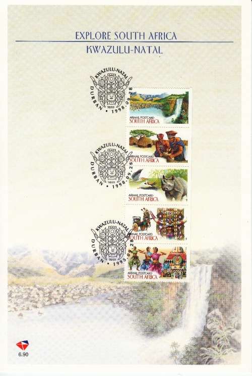 RSA OFFICIAL FDC 6.90 1998: EXPLORE SOUTH AFRICA - KWAZULU-NATAL (IMPERF RIGHT)