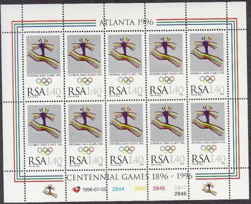 RSA 1996: OLYMPIC GAMES ATLANTA FULL SHEET OF 10 MNH (SACC 960)