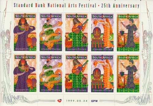 RSA 1999: 25th ANNIVERSARY OF THE STANDARD BANK NATIONAL ARTS FULL SHEET OF 10 MNH (SACC 1209)