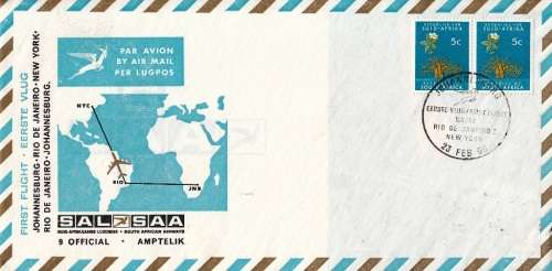 RSA 1969: OFFICIAL FDC 9 - INAUGURAL SAA FLIGHT JOHANNESBURG TO NEW YORK - UNADDRESSED  RARE
