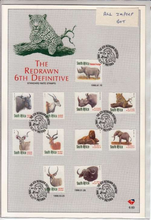RSA FD SHEET 6.83 1998: REDRAWN 6TH DEFINITIVE - BIG 5 and Std Post RHINO ALL IMPERF BOTTOM