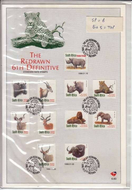 RSA FD SHEET 6.83 1998: REDRAWN 6TH DEFINITIVE - BIG 5 TOP and Std Post RHINO IMPERF BOTTOM