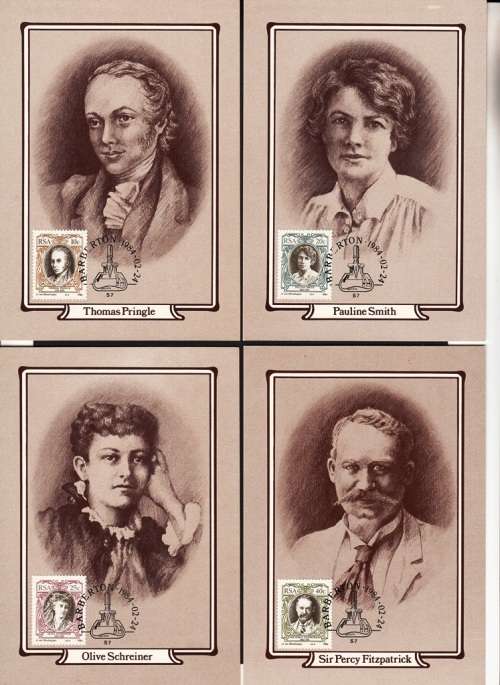 RSA POST CARDS 1984: ENGLISH WRITERS OF S.A. FULL SET OF FOUR UNUSED CTO