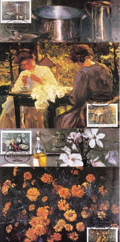RSA POST CARDS 1985: ARTIST FRANS DAVID OERDER FULL SET OF FOUR UNUSED CTO IN ORIGINAL PACKAGING