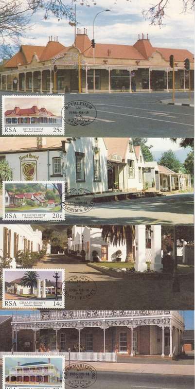 RSA POST CARDS 1986: CULTURAL HERITAGE RESTORATION FULL SET OF FOUR UNUSED CTO