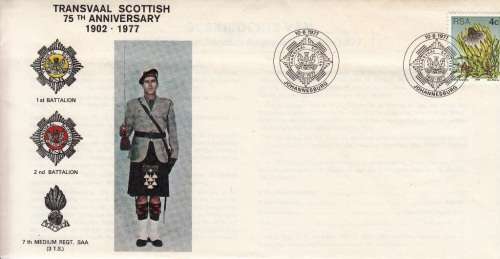 RSA COMMEMORATIVE COVER 1977: 75th ANNIVERSARY OF THE TRANSVAAL SCOTTISH REGIMENT