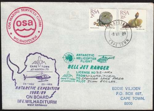 RSA COMM COVER 1989: ANTARCTIC EXPEDITION and HELICOPTER FLIGHT