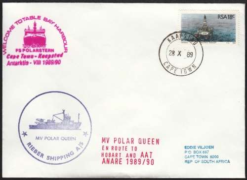 RSA 1989: MV POLAR QUEEN EN ROUTE TO ANTARTICA WELCOME TO TABLE BAY HARBOUR