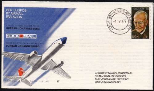 RSA 1977: SAA COVER NO 17 - 1st SCHEDULED AIRBUS FLIGHT DURBAN TO JHB