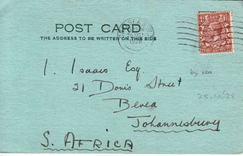 BRITISH POST CARD 1928: CHELSEA POSTMARK - KGV 1½d STAMP