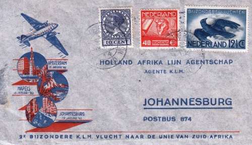 NEDERLAND FIRST FLIGHT 1940: 2de BIJZONDERE KLM VLUGHT NAAR DE UNIE VAN ZUID-AFRIKA