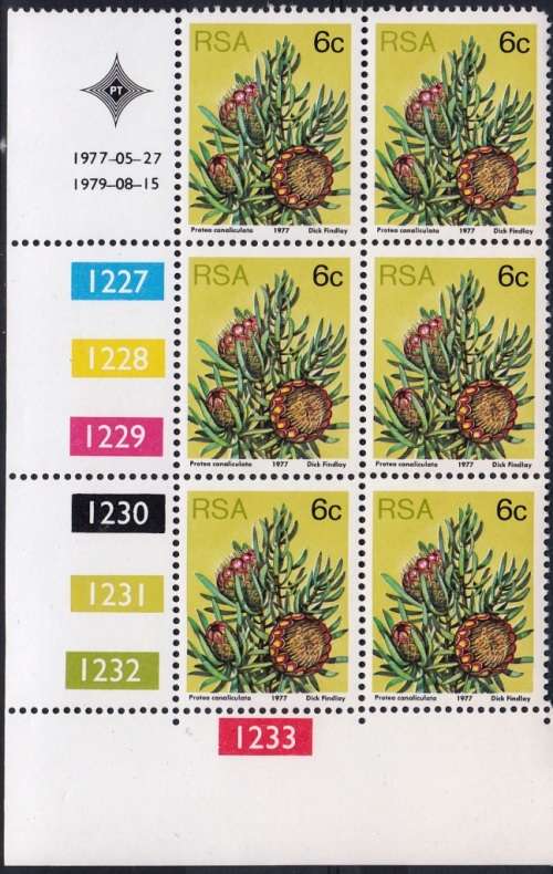 RSA 1977 3rd DEFINITIVE ISSUE 6c CONTROL BLOCK OF 6 (15-8-79) MNH (SACC 423)