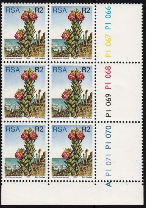 RSA 1977 3rd DEFINITIVE ISSUE R2 CONTROL BLOCKS OF 6 PANES A+B (NO DATE) MNH (SACC 434)
