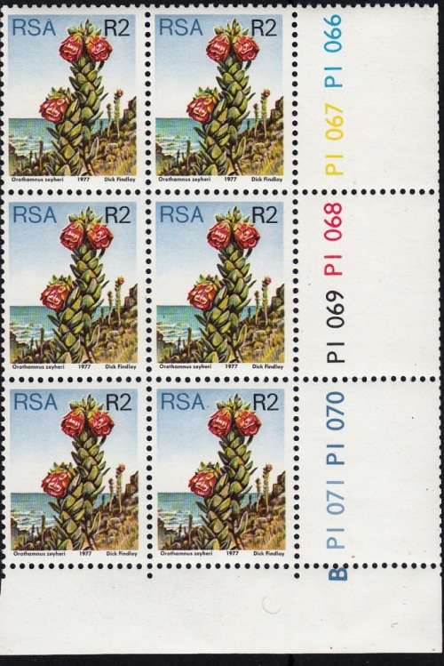 RSA 1977 3rd DEFINITIVE ISSUE R2 CONTROL BLOCKS OF 6 PANES A+B (NO DATE) MNH (SACC 434)