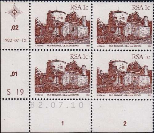 RSA 1982 4th DEFINITIVE ISSUE 1c CONTROL BLOCK OF 4 PLATE S19 MNH (SACC 515)