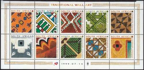 RSA 1999: TRADITIONAL WALL ART Sheetlet of 10 MNH (SACC 1230)